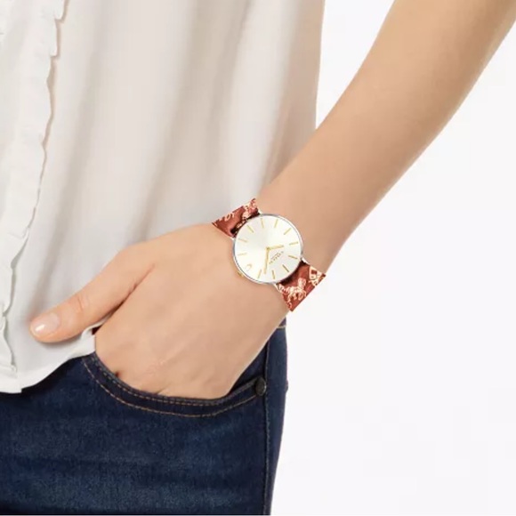 Coach Perry Horse Carriage Satin Scarf Watch - Orange - Picture 2 of 7